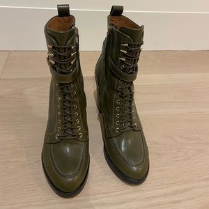 Givenchy green leather combat boots.